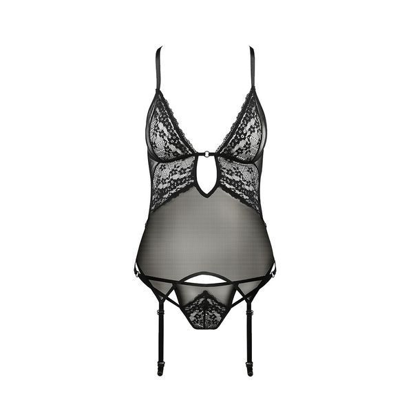 Корсет с декольте Passion ERZA CORSET XXL/XXXL, black, пажи, трусики, полупрозрачный PS26009