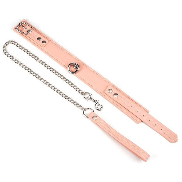 Нашийник з повідцем Liebe Seele Dark Candy Pink Collar with Leash, повідець на карабіні SX1659