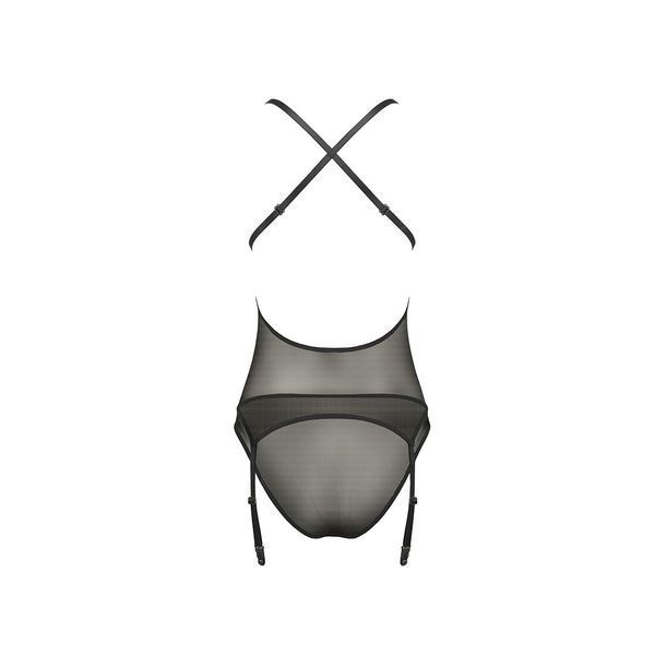 Корсет с декольте Passion ERZA CORSET XXL/XXXL, black, пажи, трусики, полупрозрачный PS26009