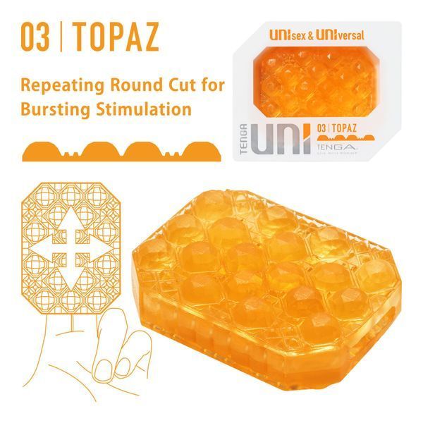 Унісекс-стимулятор Tenga UNI Topaz, помаранчевий, рельєф у вигляді горбків, лубрикант у комплекті SO9807