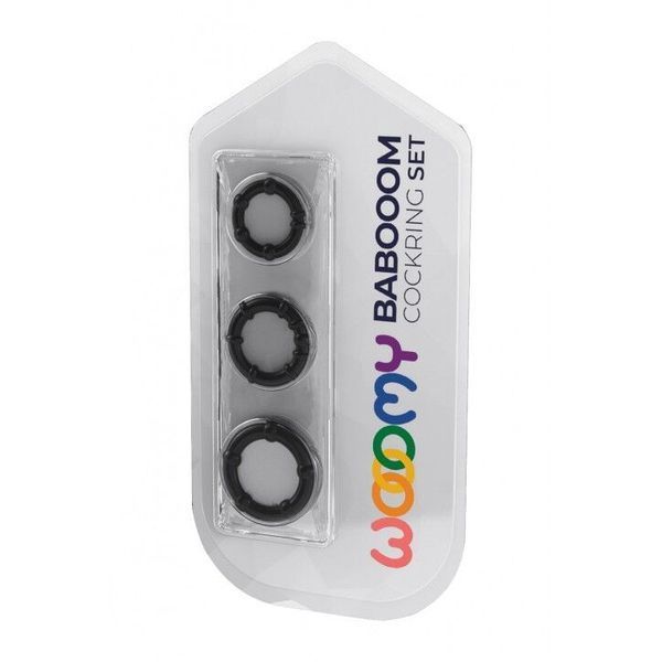Набір ерекційних кілець Wooomy Babooom cockring set, 3 розміри, відмінно тягнуться SO7436