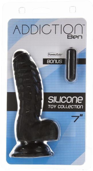 Фаллоимитатор ADDICTION Ben 7" Dildo With Balls Black, вибропуля в подарок SX3156