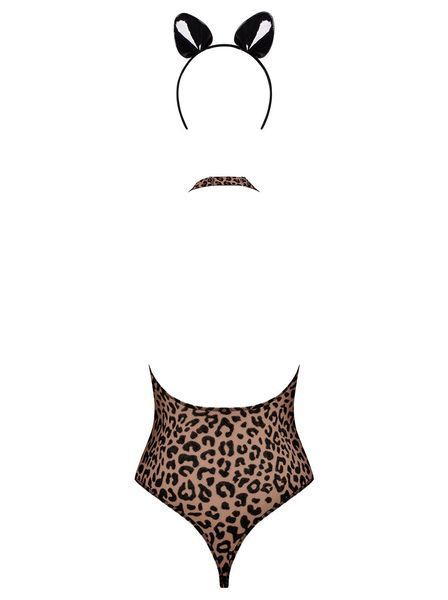 Еротичний костюм леопарда Obsessive Leocatia teddy S/M, боді, обруч з вушками SO7712