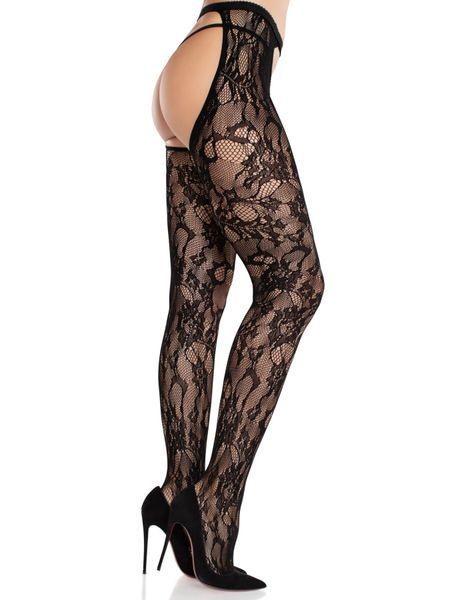 Колготки с доступом Leg Avenue Rose Lace Crotchless Tights with Open One Size Black SX2753