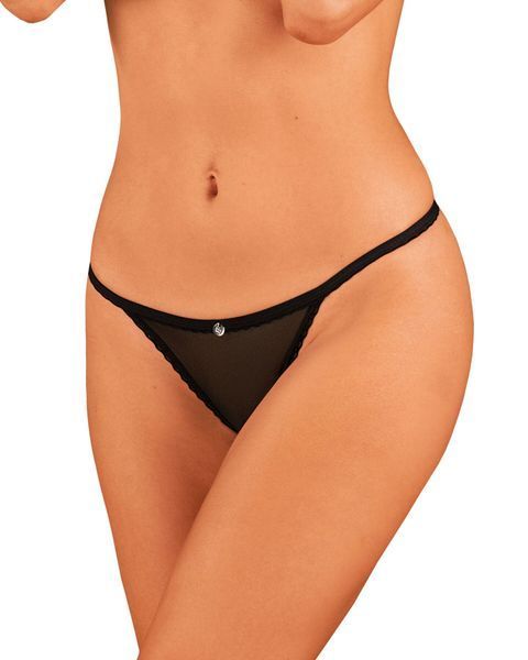 Прозрачные стринги с доступом Obsessive Celia Noir crotchless thong XL/2XL SO7873