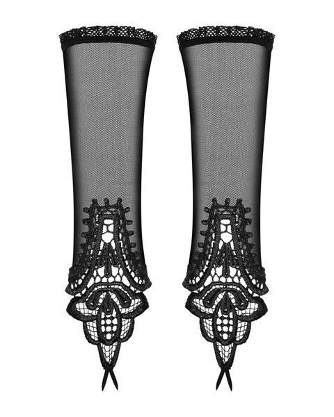 Сетчатые митенки с кружевом Obsessive Luiza mittens One size, черные SO7289