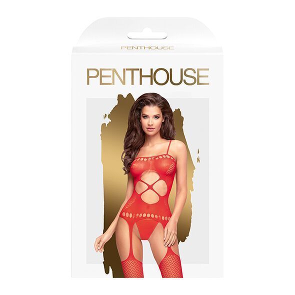 Бодістокінг з вирізом на животику Penthouse - Hot Nightfall Red XL SO5269
