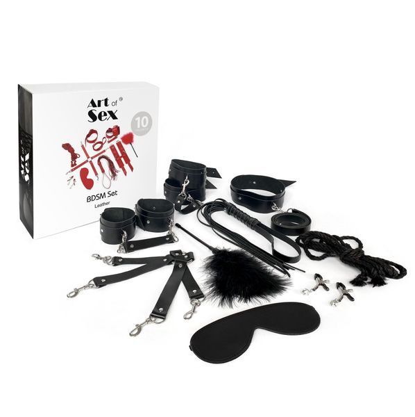 Набор BDSM Art of Sex &ndash; Set Leather, 10 предметов, черный, натуральная кожа SO7138