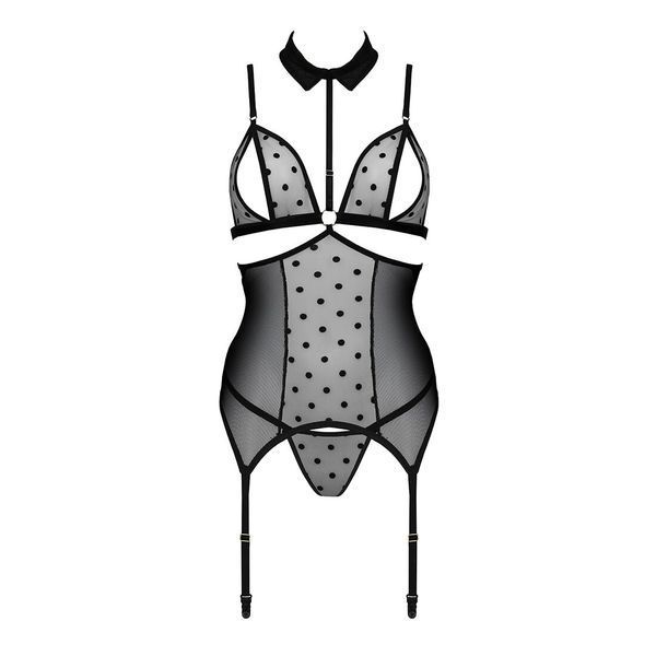Корсет с открытой грудью Passion DOMINICA CORSET L/XL black, пажи для чулок, стринги SO8433