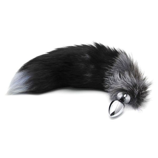 Металева анальна пробка Лисячий хвіст Alive Black And White Fox Tail M, діаметр 3,4 см SO6322