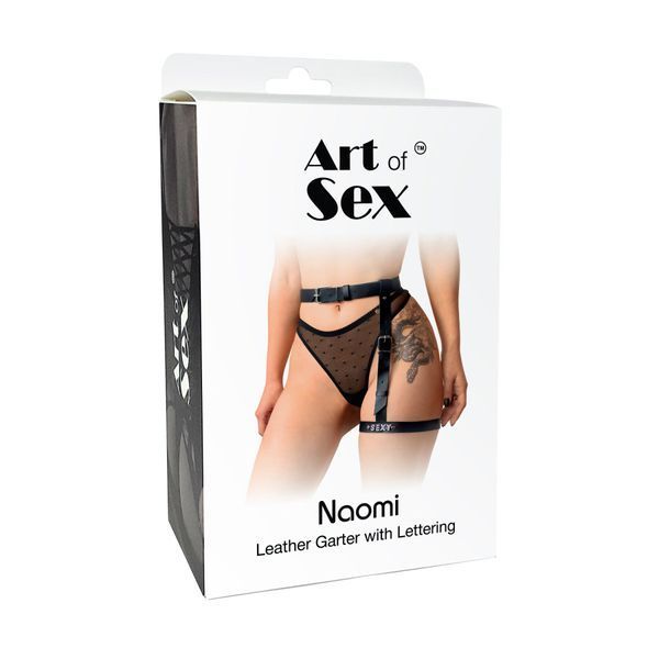 Гартер на ногу Art of Sex - Naomi с надписью SEXY, натуральная кожа, размер XS-2XL, цвет черный SO7372