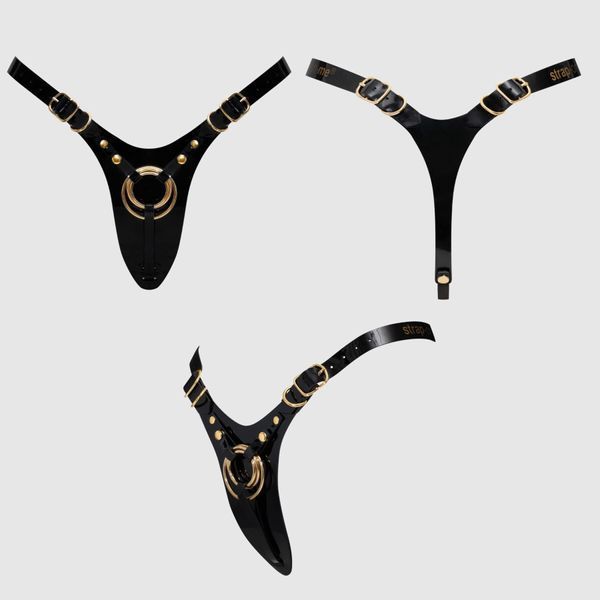Трусики для страпона Strap-On-Me Leatherette Harness Fabulous - One Size - Black Glossy SX2852