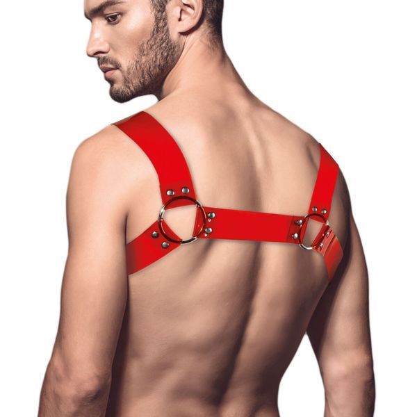 Мужская портупея на грудь Feral Feelings - Bulldog Harness Red Trasparent SO9306