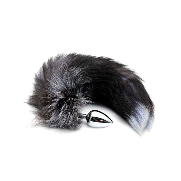 Металева анальна пробка Лисячий хвіст Alive Black And White Fox Tail M, діаметр 3,4 см SO6322