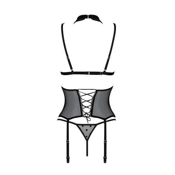 Корсет с открытой грудью Passion DOMINICA CORSET L/XL black, пажи для чулок, стринги SO8433