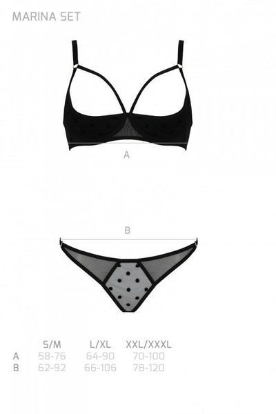 Еротичний комплект Passion MARINA SET WITH OPEN BRA, XXL/XXXL, black, відкриті чашки SO9737