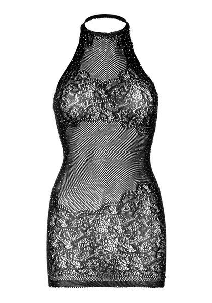 Платье-сетка со стразами Leg Avenue Rhinestone halter mini dress Black, открытая спина, one size SO7882