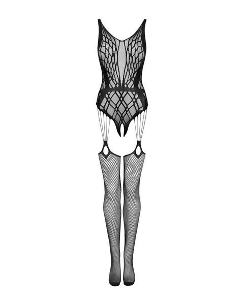 Бодістокінг Obsessive Bodystocking G324 S/M/L black, силуетний малюнок SO7245