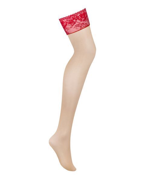 Чулки под пояс с широким кружевом Obsessive Lacelove stockings XL/2XL SO8660