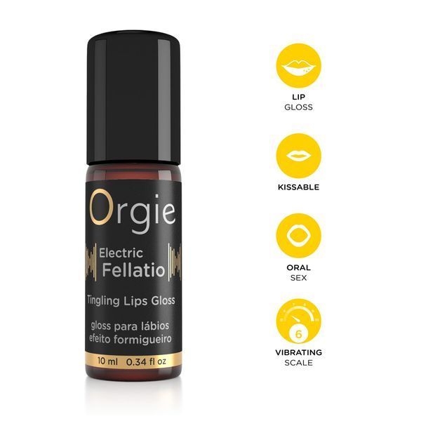Блиск для губ з ефектом вібрації Orgie Electric Fellatio Lips Gloss, 10 мл, смак фруктового асорті SX1548