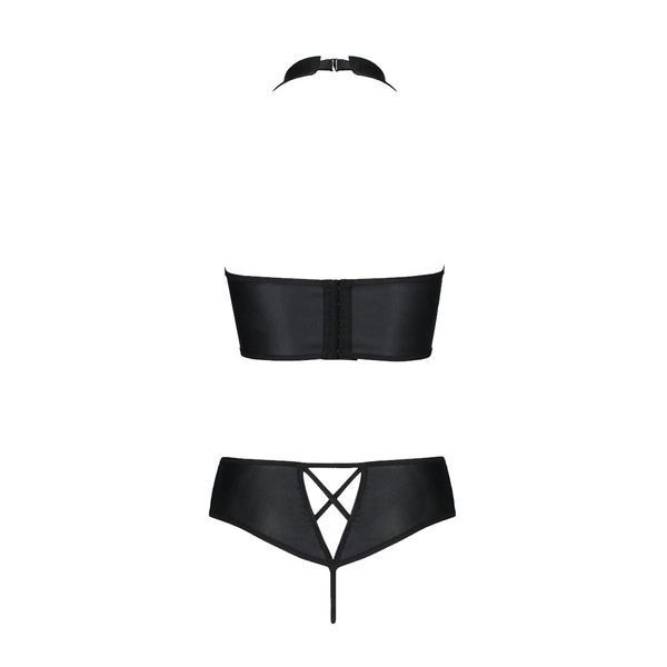 Комплект из экокожи Passion NANCY BIKINI 6XL/7XL black, бра и трусики с имитацией шнуровки SO7103