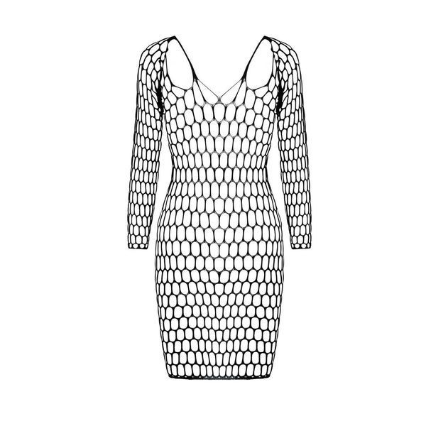 Бодістокінг-сукня з глибоким коміром Passion BS093 black, довгі рукави SO6397