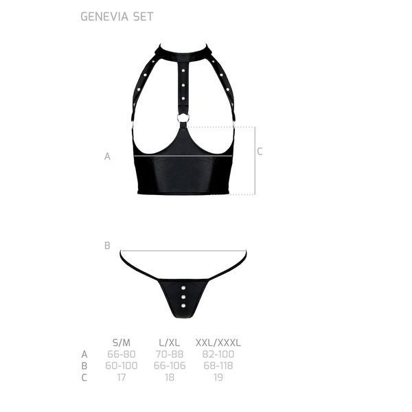 Комплект білизни з відкритими грудьми Passion GENEVIA SET WITH OPEN BRA L/XL black, корсет, стрінги SO8439