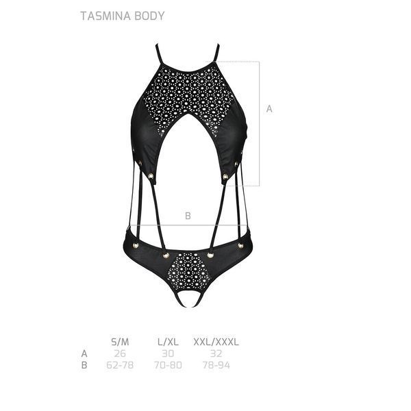 Боди с открытым доступом Passion TASMINA BODY XXL/XXXL, black, экокожа, шнуровки, ажурные кружева SO8489