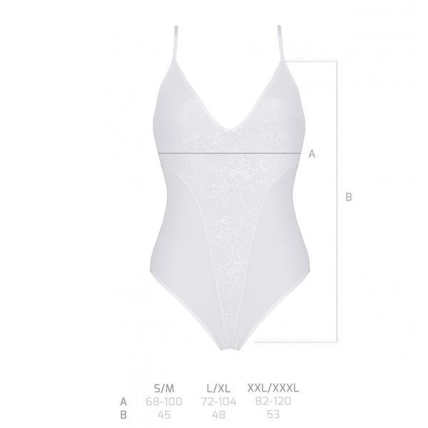 Боді з ажурним декором та відкритим кроком Passion URSULA BODY XXL/XXXL, white SO5834