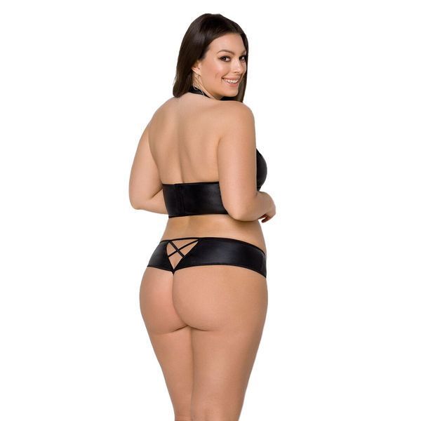 Комплект из экокожи Passion NANCY BIKINI 6XL/7XL black, бра и трусики с имитацией шнуровки SO7103
