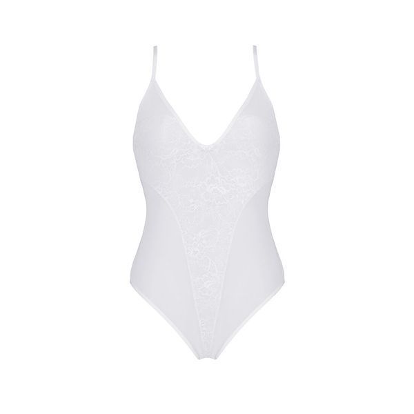 Боді з ажурним декором та відкритим кроком Passion URSULA BODY XXL/XXXL, white SO5834