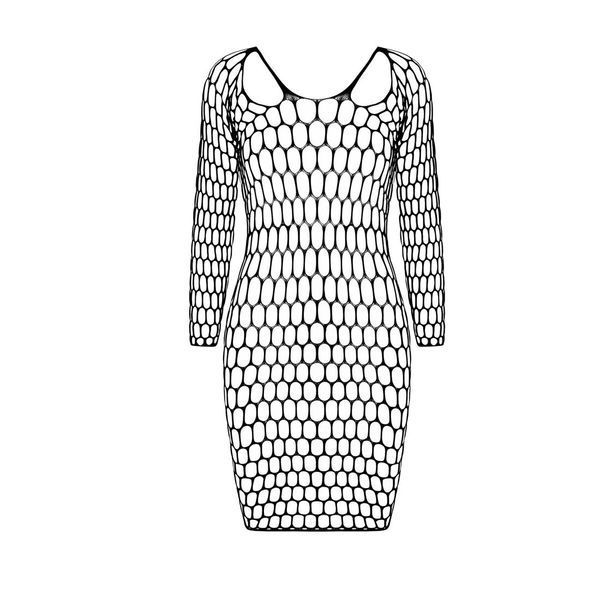 Бодістокінг-сукня з глибоким коміром Passion BS093 black, довгі рукави SO6397