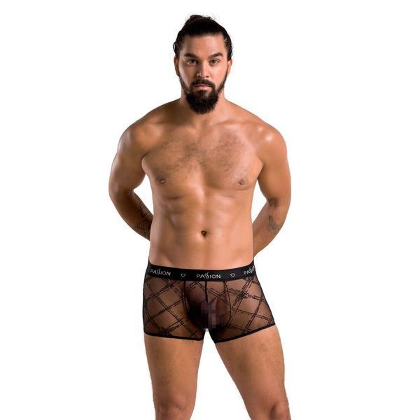 Мужские прозрачные боксеры Passion 032 SHORT JAMES XXL/XXXL Black, сетка SO7569