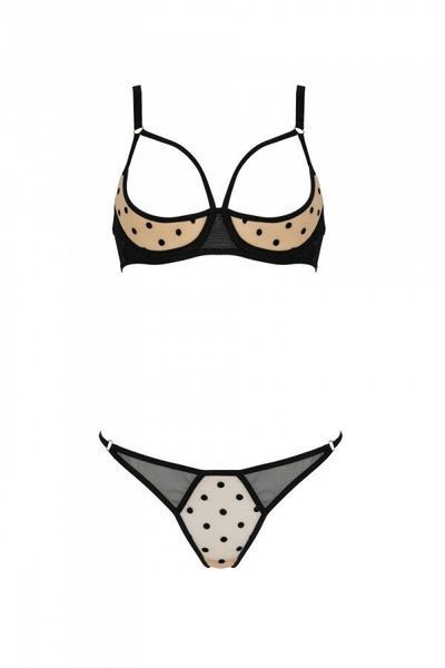 Эротический комплект Passion MARINA SET WITH OPEN BRA, L/XL, beige, открытые чашки SO9732