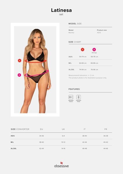 Комплект Obsessive Latinesa 2-pcs set XS/S, бюстгальтер та трусики SO9780