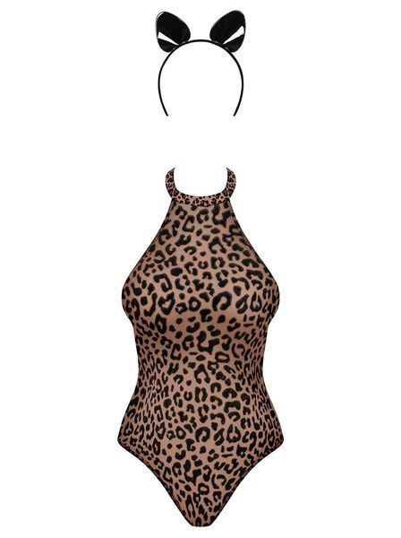 Еротичний костюм леопарда Obsessive Leocatia teddy L/XL, боді, обруч з вушками SO7713
