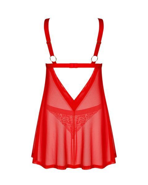 Бебі-дол Obsessive Elianes babydoll & thong, XS/S, червоний, мереживний ліф, трусики-танга в наборі SX1143