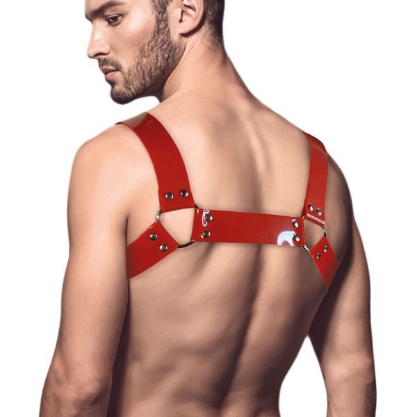Мужская портупея на грудь Feral Feelings - Bulldog Harness Red SO9307