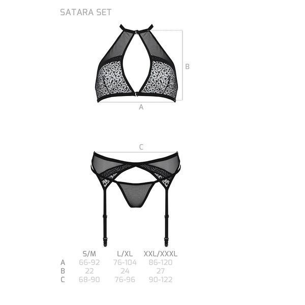 Комплект білизни Passion SATARA SET L/XL red, топ, пояс для панчіх, стрінги SO8484