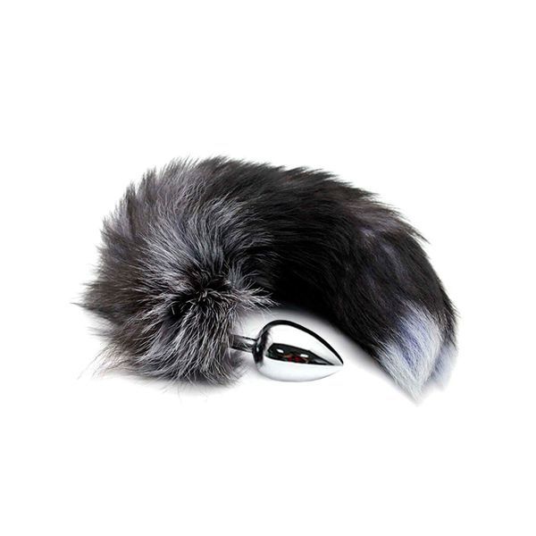 Металева анальна пробка Лисячий хвіст Alive Black And White Fox Tail L, діаметр 3,9 см SO6323