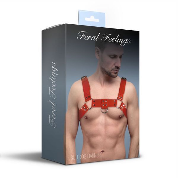 Мужская портупея на грудь Feral Feelings - Bulldog Harness Red SO9307