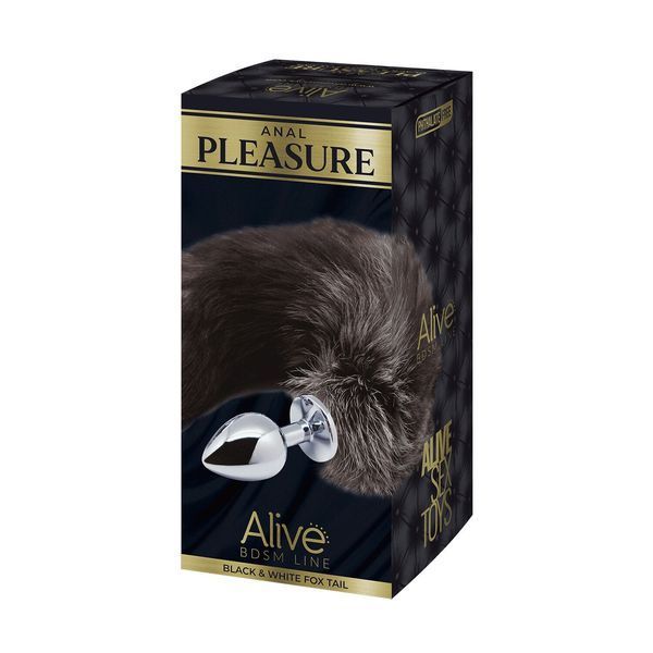 Металева анальна пробка Лисячий хвіст Alive Black And White Fox Tail L, діаметр 3,9 см SO6323