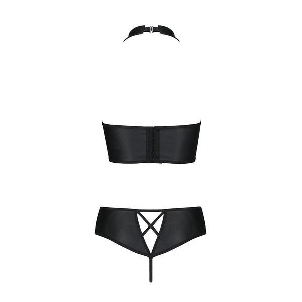 Комплект з еко-шкіри Passion NANCY BIKINI S/M, black, бра та трусики з імітацією шнурівки SO5368