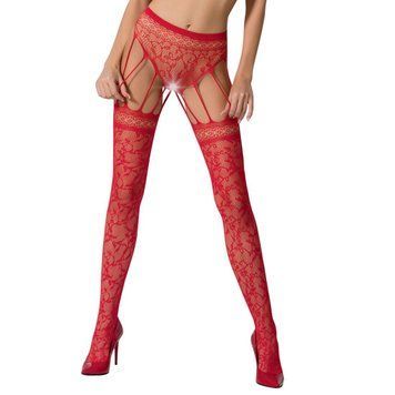 Еротичні колготки-бодістокінг Passion S003 red, імітація мереживних панчіх та трусиків PSS003R