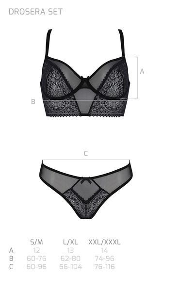 Комплект Passion DROSERA SET black, XXL/XXXL, сітка+мереживо, бюстьє та трусики танга SX0481