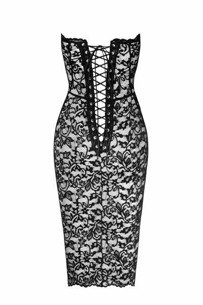 Сукня Noir Handmade F301 Catalyst, L, black, міді, мереживо, відкриті плечі, шнурівка на спині SX0245