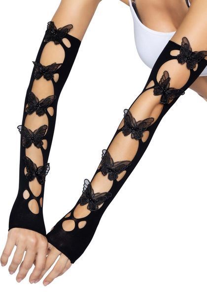 Митенки Leg Avenue Butterfly applique arm warmers Black, бабочки SO8575