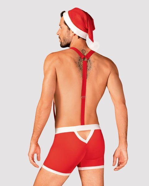 Мужской эротический костюм Санта-Клауса Obsessive Mr Claus 2XL/3XL, боксеры на подтяжках, шапочка с SO7296