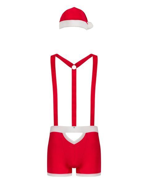 Мужской эротический костюм Санта-Клауса Obsessive Mr Claus 2XL/3XL, боксеры на подтяжках, шапочка с SO7296