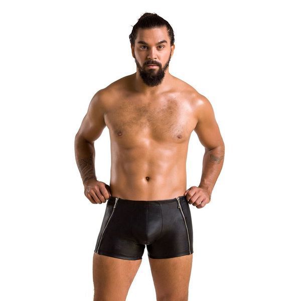 Мужские кожаные боксеры с молниями Passion 049 SHORT MATT XXL/XXXL Black SO7620
